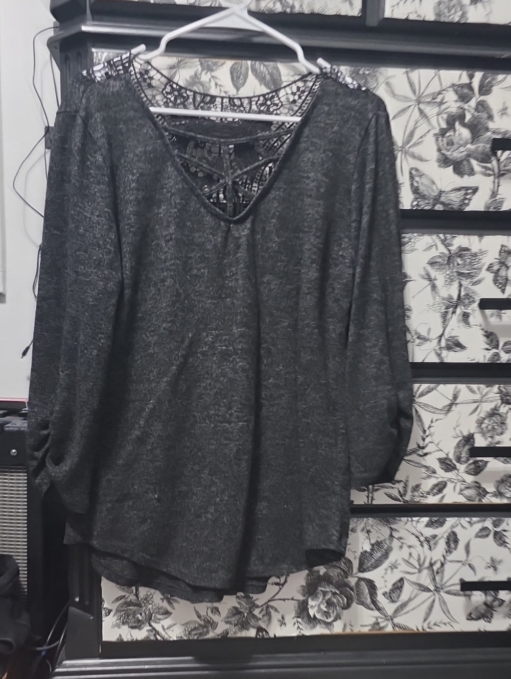 Women’s Lace-Back Long Sleeve Top - Charcoal Gray